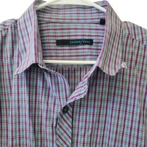 Zachary Prell Button Down Shirt Mens XXL Purple Blue Plaid Long Sleeve Casual